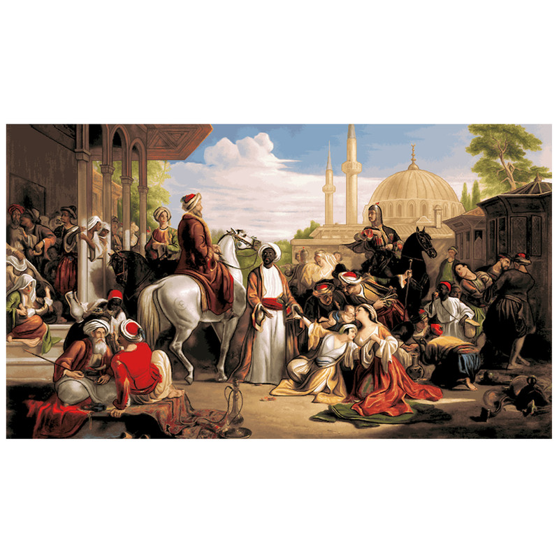 نخ و نقشه تابلو فرش سیرمان طرح بازار برده ها کد 6945