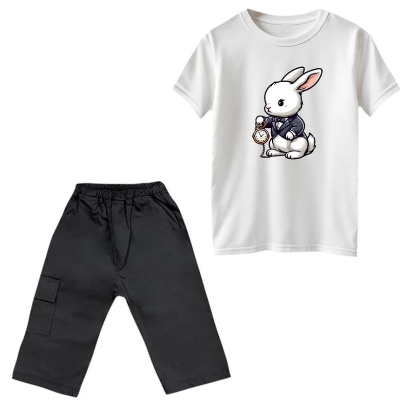 ست تی‌شرت و شلوارک پسرانه مدل خرگوش و ساعت