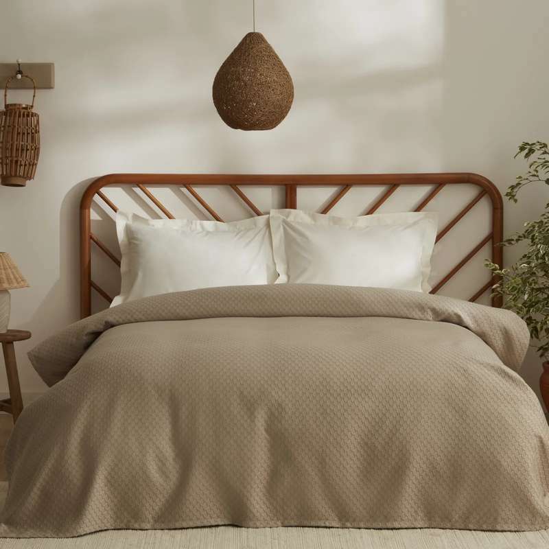 روتختی یک نفره کاراجا هوم مدل Doğasever Lorena Bej Bambu Pike T.K  سایز 230x160 سانتی‌متر