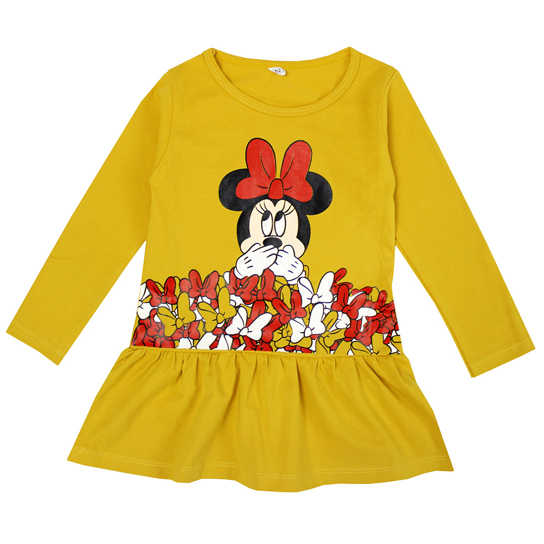 پیراهن دخترانه مدل مینی ماوس رنگ خردلی