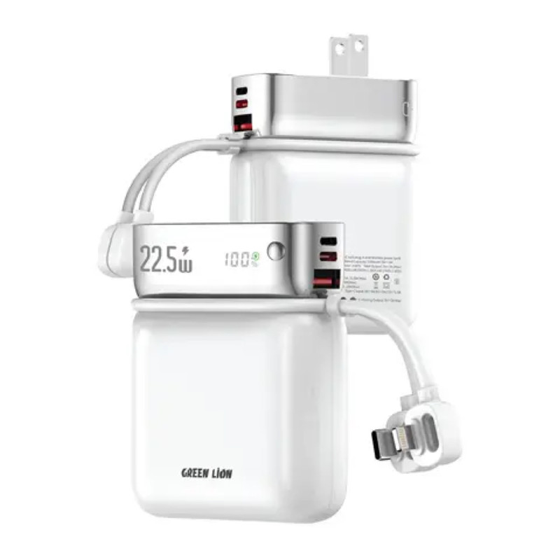 پاوربانک بی سیم 22.5 وات گرین لاین مدل Dyno 2-in-1 ظرفیت 10000 میلی‌آمپر‌ساعت به همراه کابل USB-C