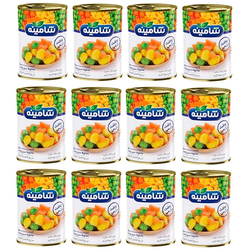 کنسرو مخلوط سبزیجات شامینه - 350 گرم بسته 12 عددی