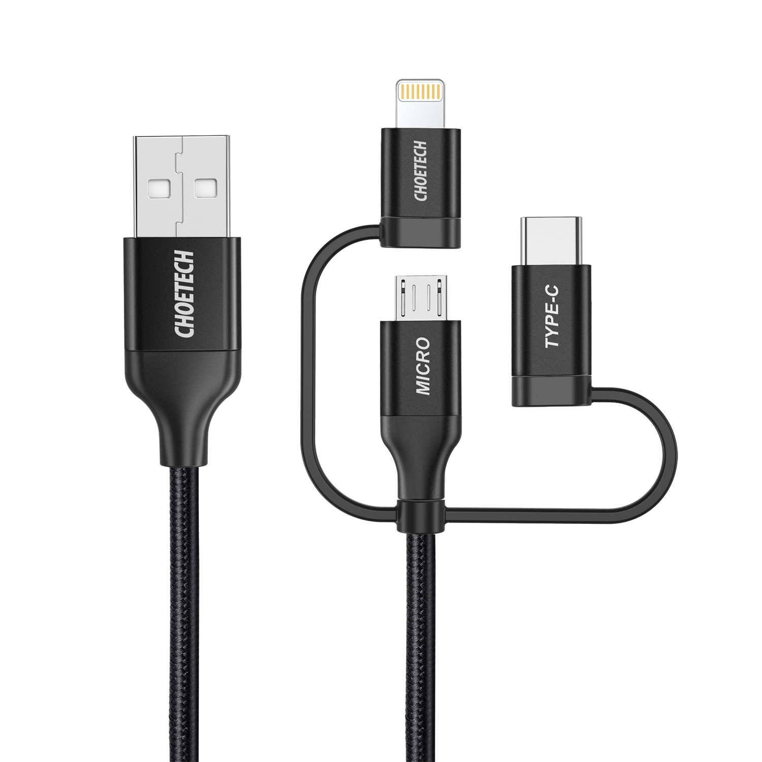 کابل تبدیل USB به USB_C/micro usb/لایتنینگ چویتک مدل IP0030 طول1.2متر