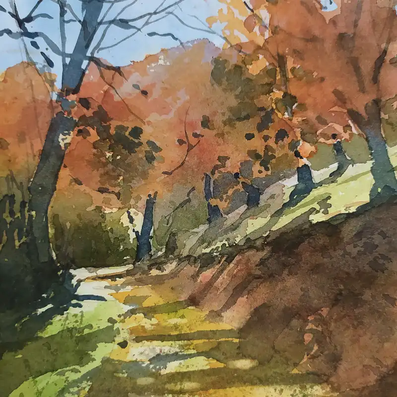 نقاشی آبرنگ طرح پاییز کد 120