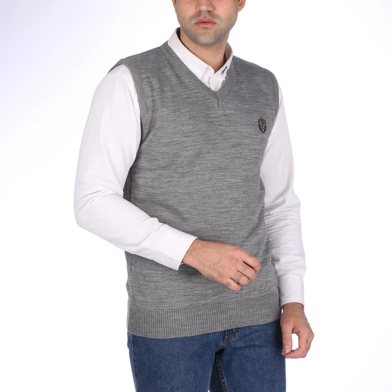 ژیله مردانه تریکو پاییزان مدل J700 ملانژ رنگ طوسی