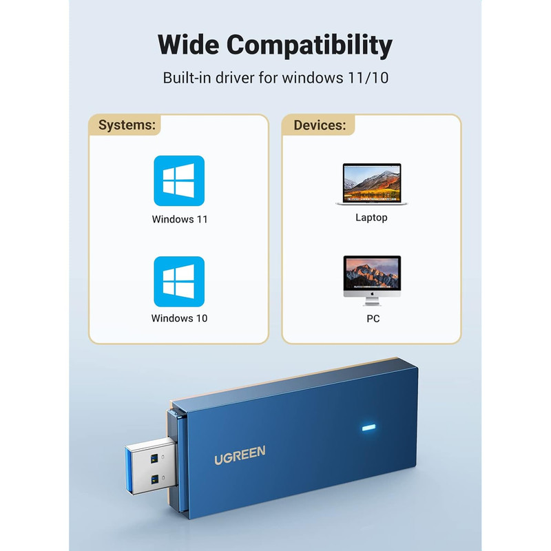 کارت شبکه بی سیم یوگرین مدل WiFi6-AX1800 دو باند USB 3.0 کد 90340-CM499