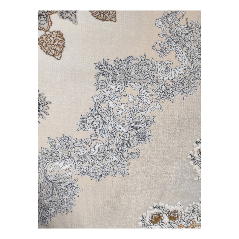 فرش ماشینی 700 شانه فرش مشهد زمینه نقره ای حاشیه طوسی کد 723502