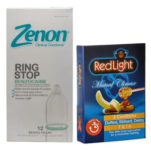 کاندوم تاخیری ردلایت مدل Mutual Climax بسته 3 عددی به همراه کاندوم تاخیری زنون مدل RING STOP بسته 12 عددی