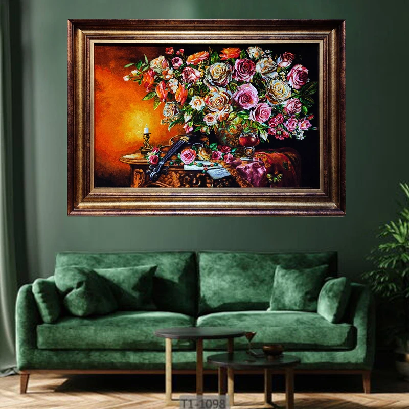 تابلو فرش دستبافت طرح گل رز مدل 113