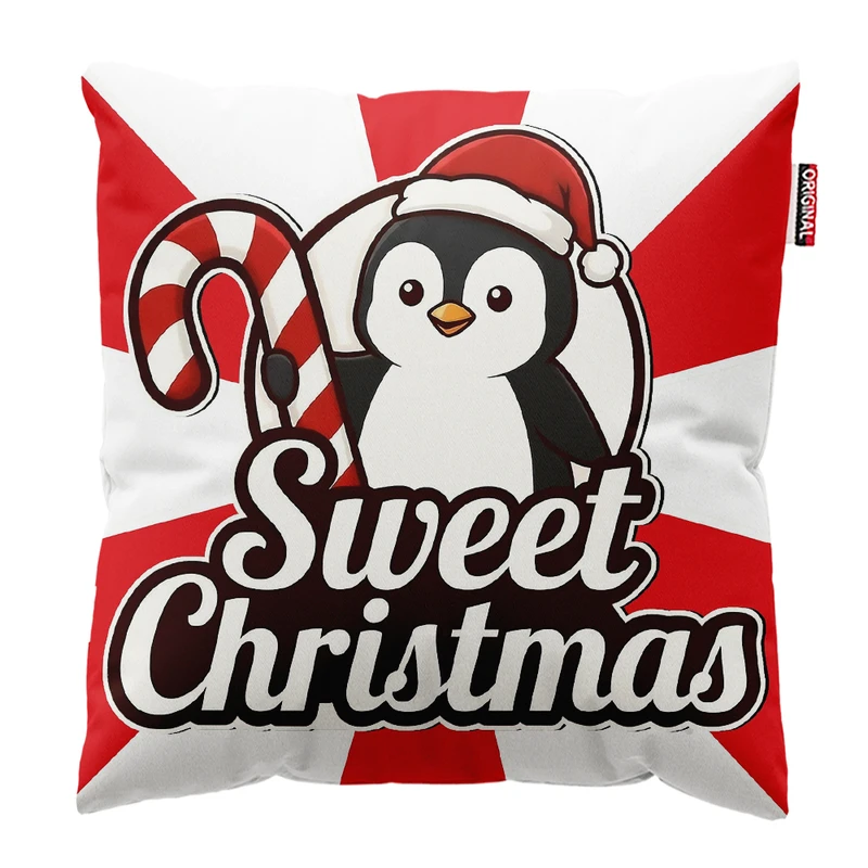 کوسن پاد آفرین مدل کریسمس طرح پنگوئن کد PK302432 سایز 30*30 سانتی متر