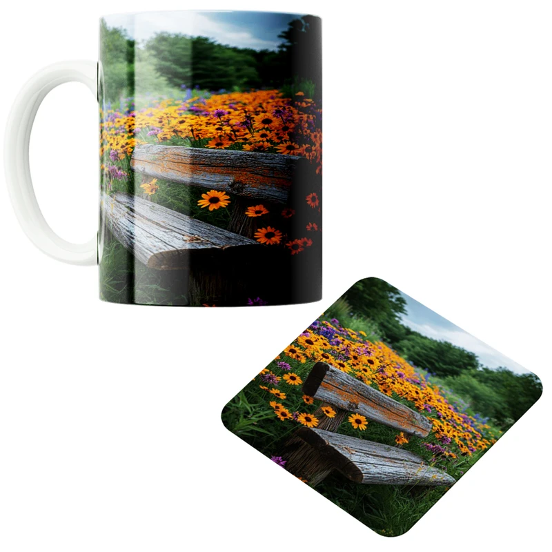 ماگ پاد آفرین مدل نیمکت جنگلی کد 01 به همراه زیر لیوانی