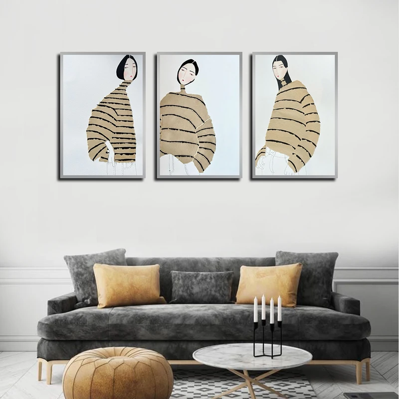 تابلو بکلیت طرح چهره و مد و استایل دخترانه مدل SI-3729 فریم نقره ای مجموعه 3 عددی