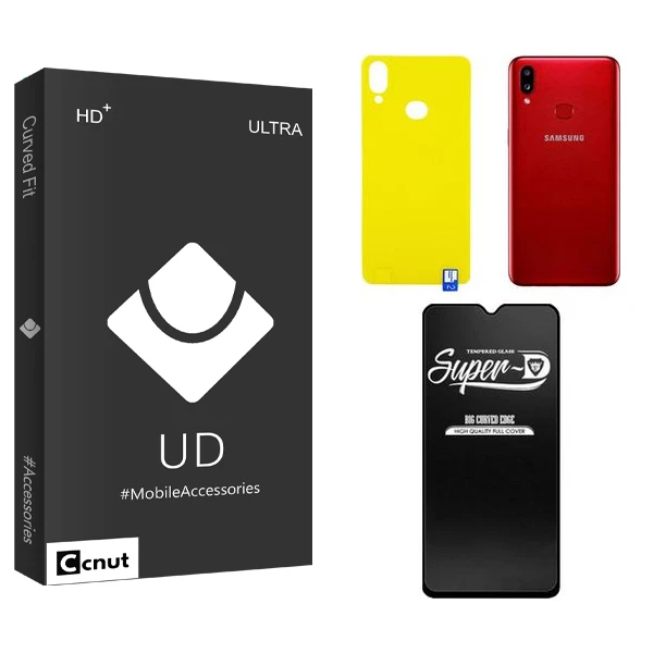 محافظ صفحه نمایش شیشه ای کوکونات مدل UDB  Super-D مناسب برای گوشی موبایل سامسونگ GALAXY A10s  به همراه محافظ پشت گوشی
