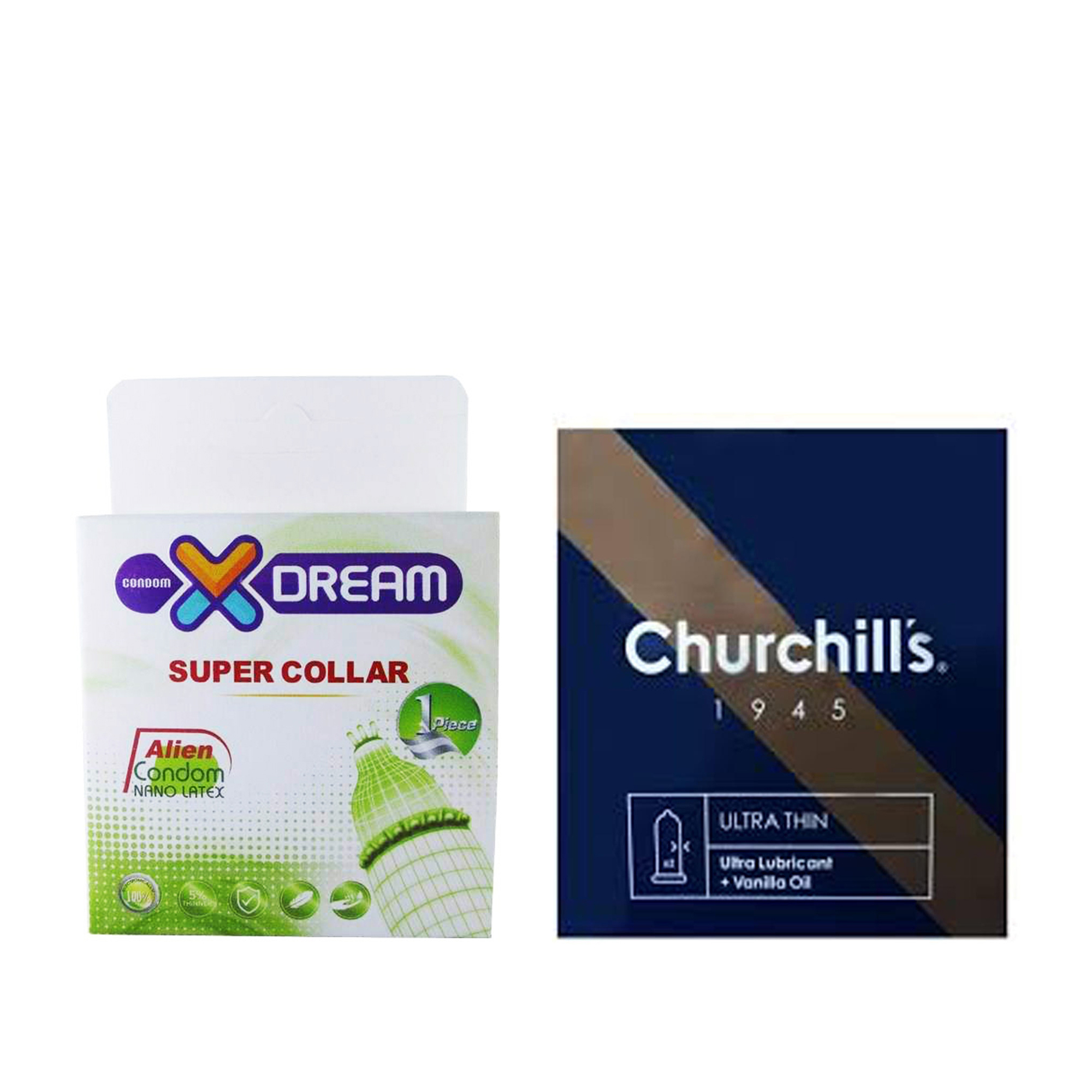 کاندوم چرچیلز مدل Ultra Thin بسته 3 عددی به همراه کاندوم ایکس دریم مدل Super Collar