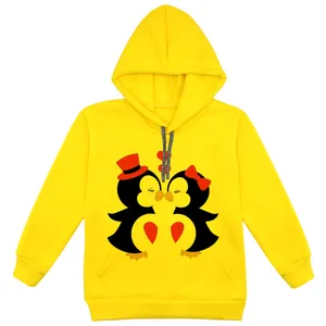 هودی دخترانه مدل پنگوئن عاشق F142 رنگ زرد