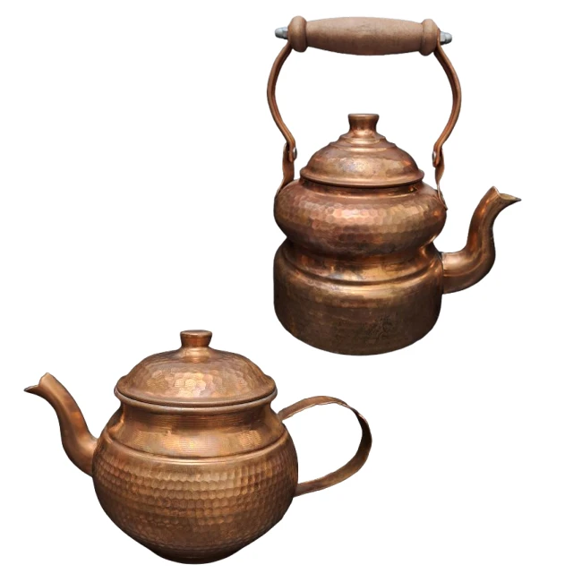 کتری مسی مدل جنگل طرح چکش خواری به همراه قوری