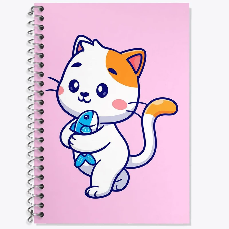 دفتر زبان 50 برگ خندالو مدل دو خط طرح حیوانات بامزه گربه کد 25438