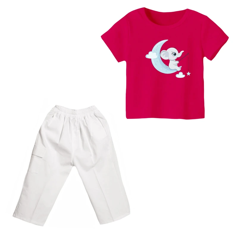 ست تی شرت و شلوارک دخترانه مدل فیل کد 4