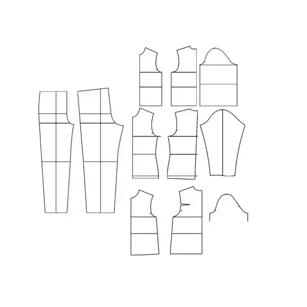 الگو خیاطی بالاتنه و آستین و شلوار کودک متد مولر سایز 2 تا 14 کد 2 مجموعه 11 عددی