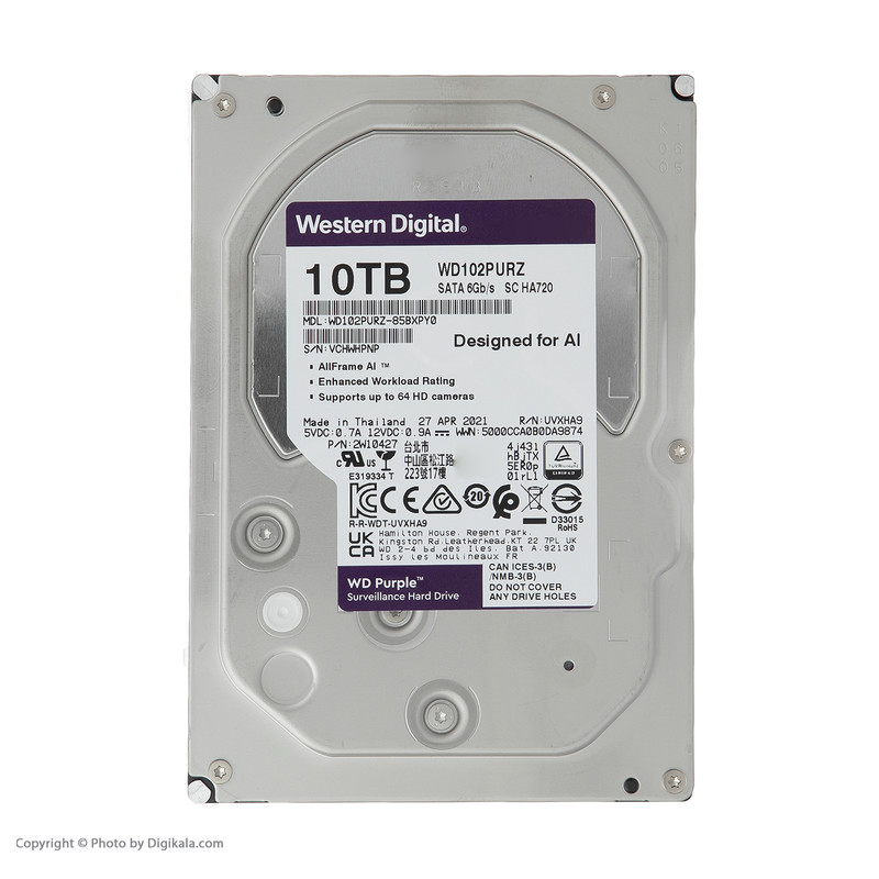 هارددیسک اینترنال وسترن دیجیتال مدل Purple WD102PURZ-85BXPY0 ظرفیت 10 ترابایت