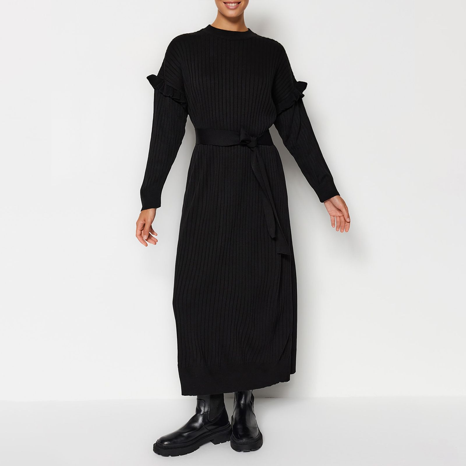 پیراهن بافتنی یقه گرد زنانه مدل 713093627 طرح ترندیول -  - 5