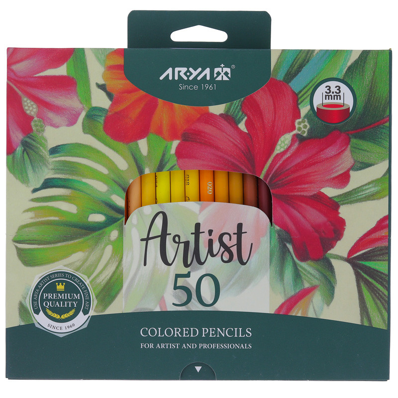 مداد رنگی 50 رنگ آریا طرح گل