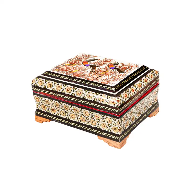 جعبه جواهرات خاتم کاری مدل گل و مرغ برجسته کد 14118Br2f3