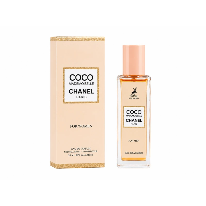 عطر جیبی زنانه الحمبرا مدل COCO CHANEL حجم 35 میلی‌لیتر با رایحه گل‌های شرقی چوبی و پخش بوی قوی