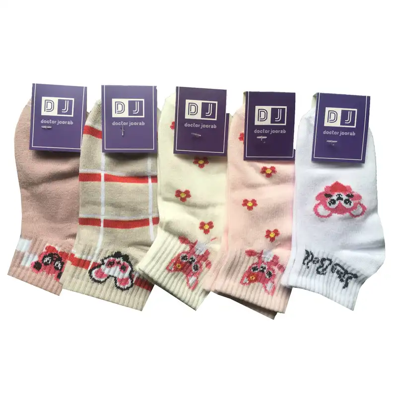 جوراب ساق کوتاه دخترانه دکتر جوراب مدل پنبه کشی میکس بسته 5 عددی