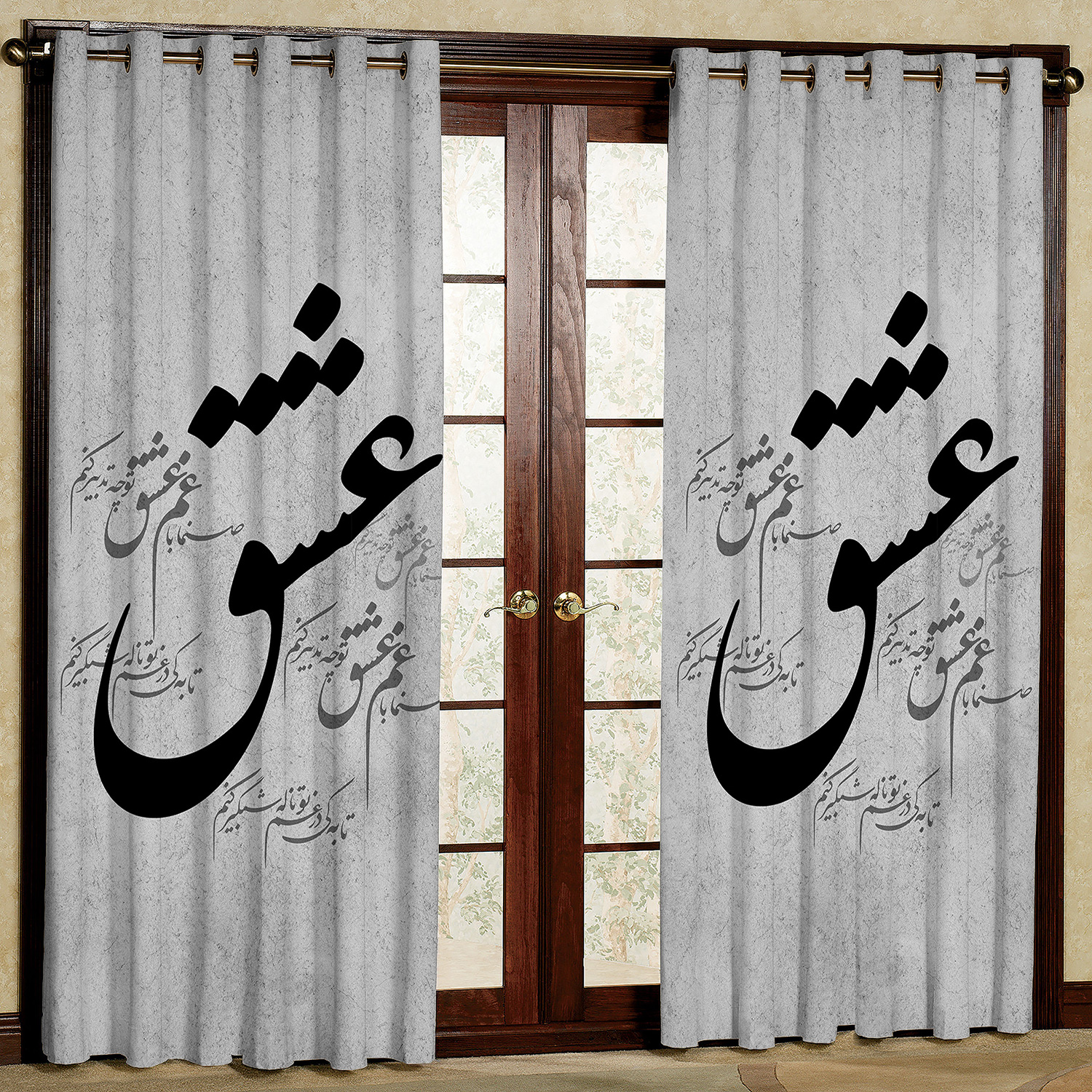 پرده مدل مخمل پانچی طرح نسثعلیق کد 4162T2 سایز 200x140 سانتی متر