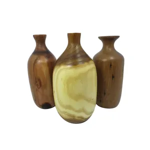 گلدان چوبی مدل گردو مجموعه 3 عددی