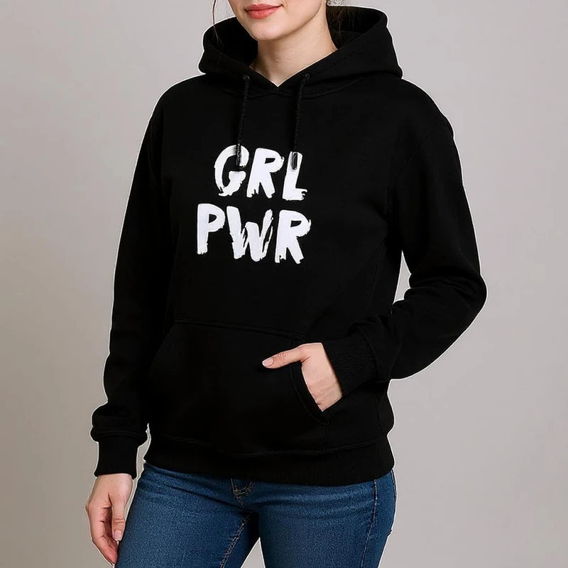 هودی زنانه طرح GIRL PWR کد 17097BW