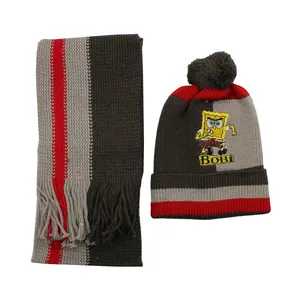 ست کلاه و شال گردن بافتنی پسرانه طرح باب اسفنجی مدل KSH-009