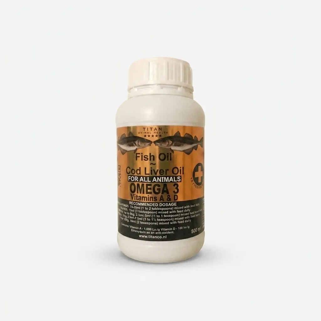 روغن ماهی درمان ریزش مو سگ و گربه تیتان مدل امگا 3 حجم 500 میلی لیتر