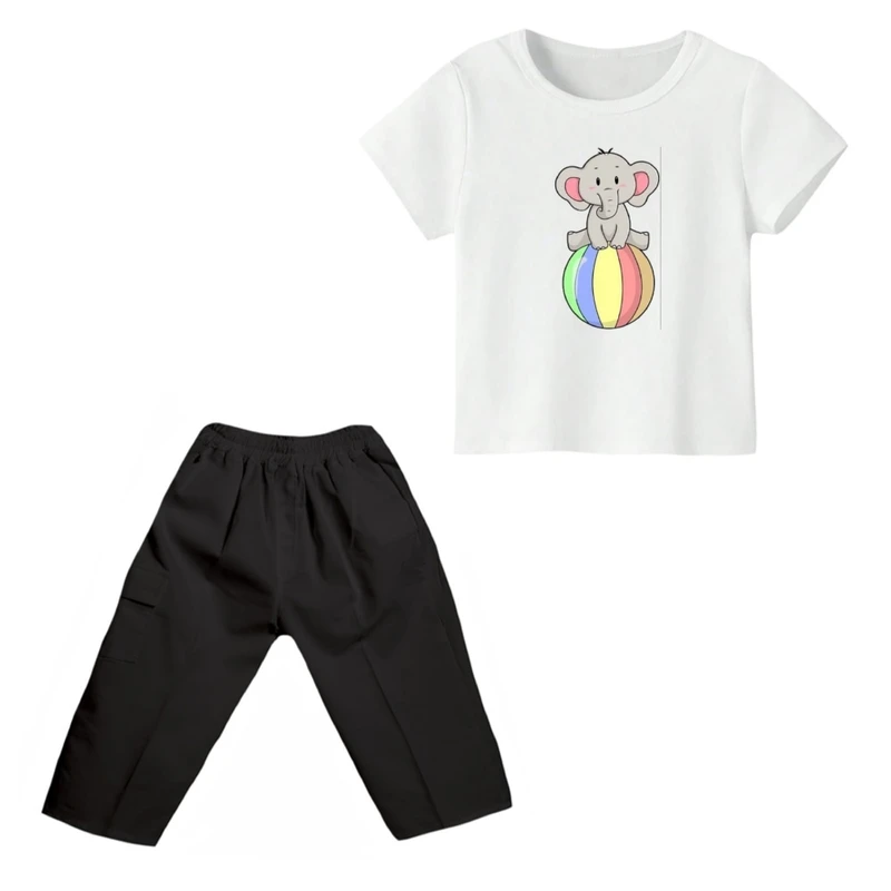 ست تی شرت و شلوارک دخترانه مدل فیل کد ۸