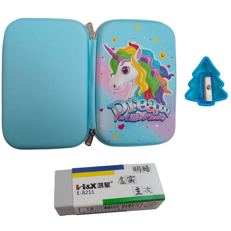 جامدادی مدل تبلتی طرح یونیکورن سه بعدی به همراه پاک کن و تراش