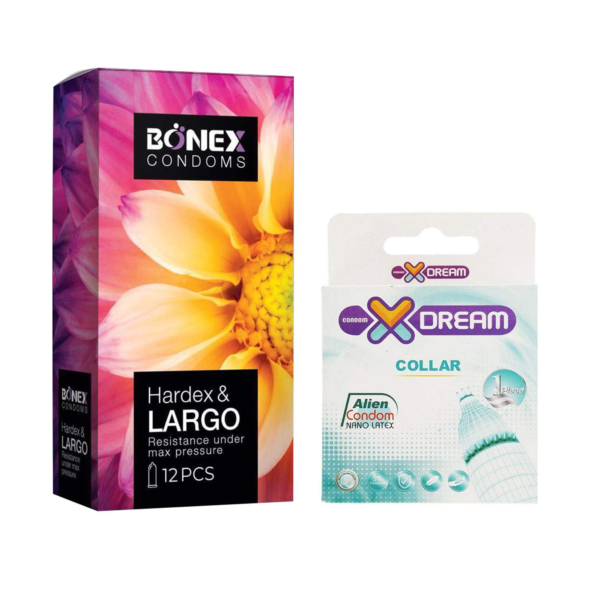 کاندوم بونکس مدل Hardex & Largo بسته 12 عددی به همراه کاندوم ایکس دریم مدل Collar