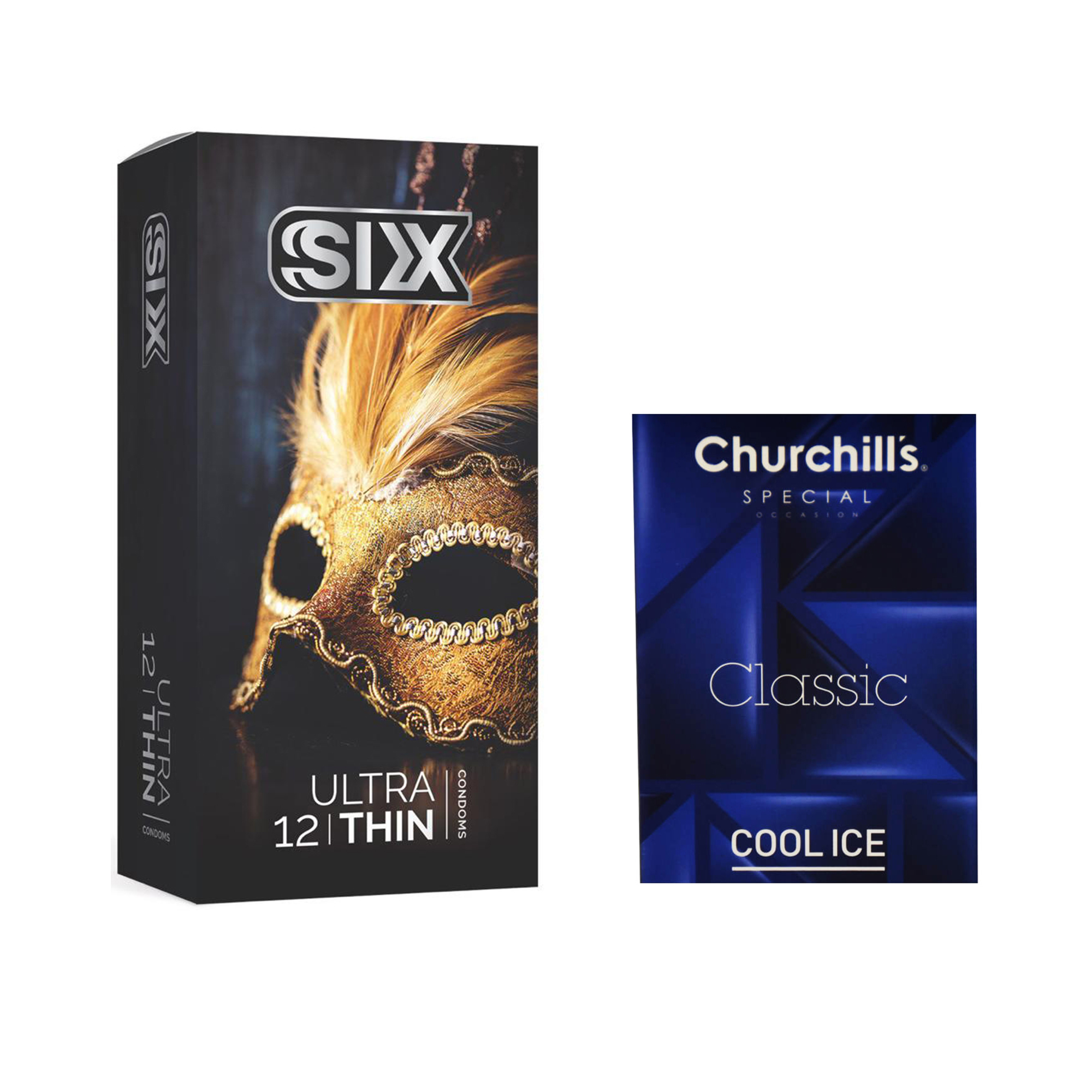 کاندوم سیکس مدل Ultra Thin بسته 12 عددی به همراه کاندوم چرچیلز مدل Cool Ice بسته 3 عددی