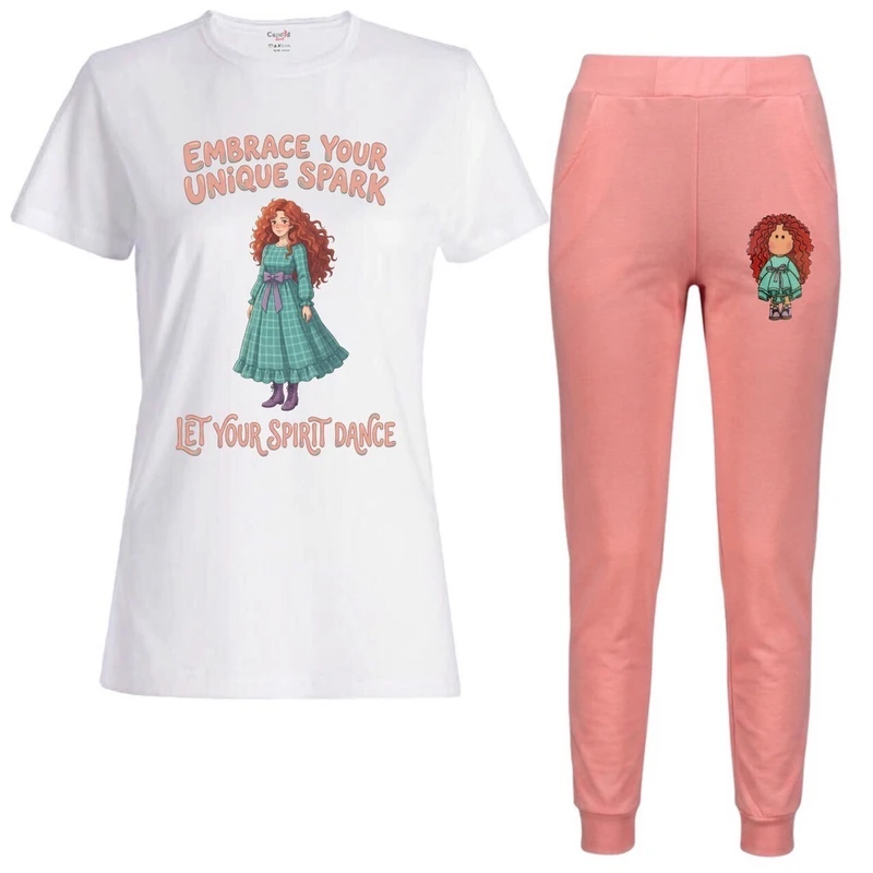 ست تی‌شرت آستین کوتاه و شلوار راحتی زنانه مدل عروسک