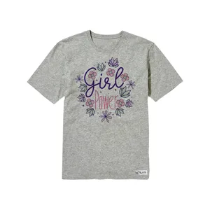 تی شرت آستین کوتاه دخترانه مدل GRL PWR کد PK06 رنگ طوسی