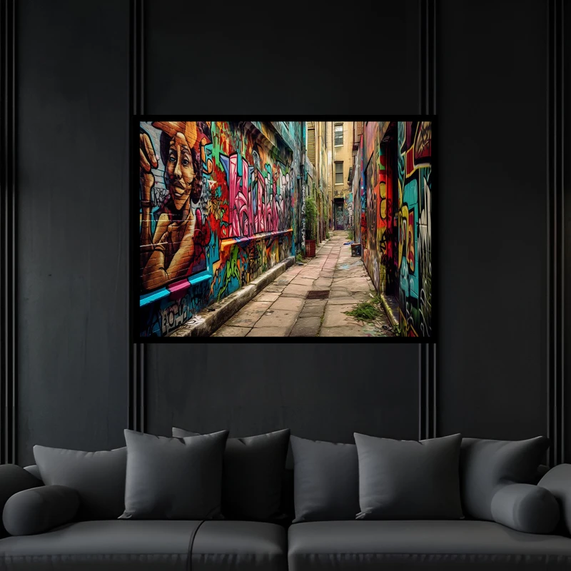 تابلو بکلیت طرح  کلاسیک هنری نوستالژِی منظره شهری کوچه و خیابان مدل B-bu6570 فریم مشکی