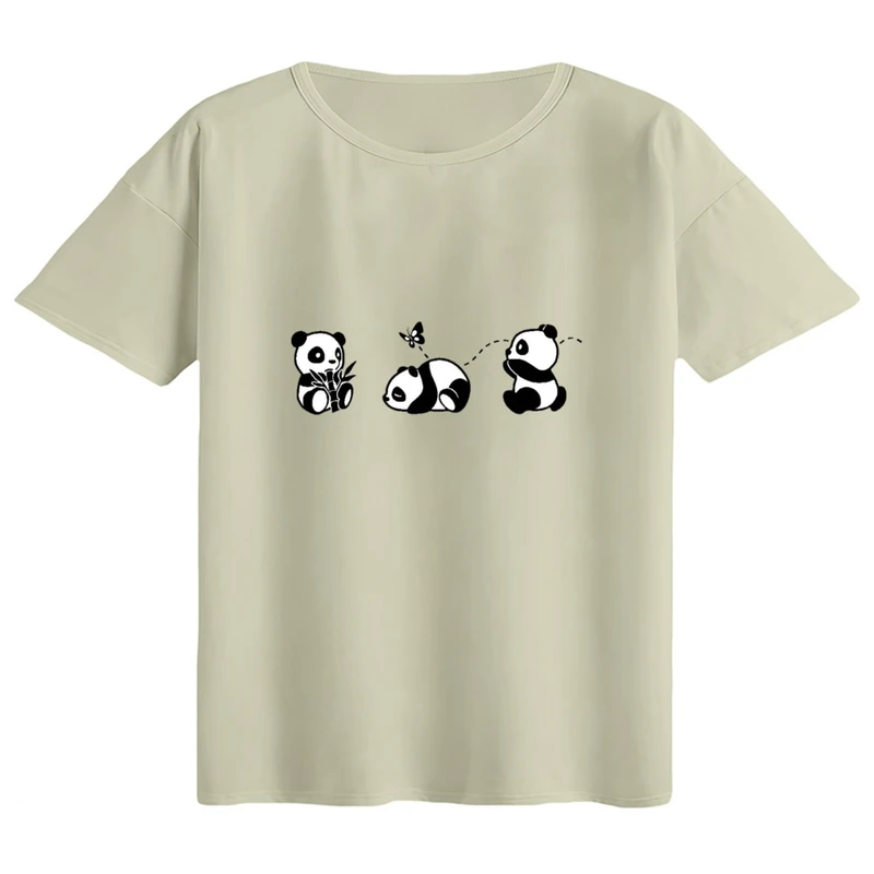 تی‌شرت اورسایز آستین کوتاه زنانه مدل باکسی طرح پانداها