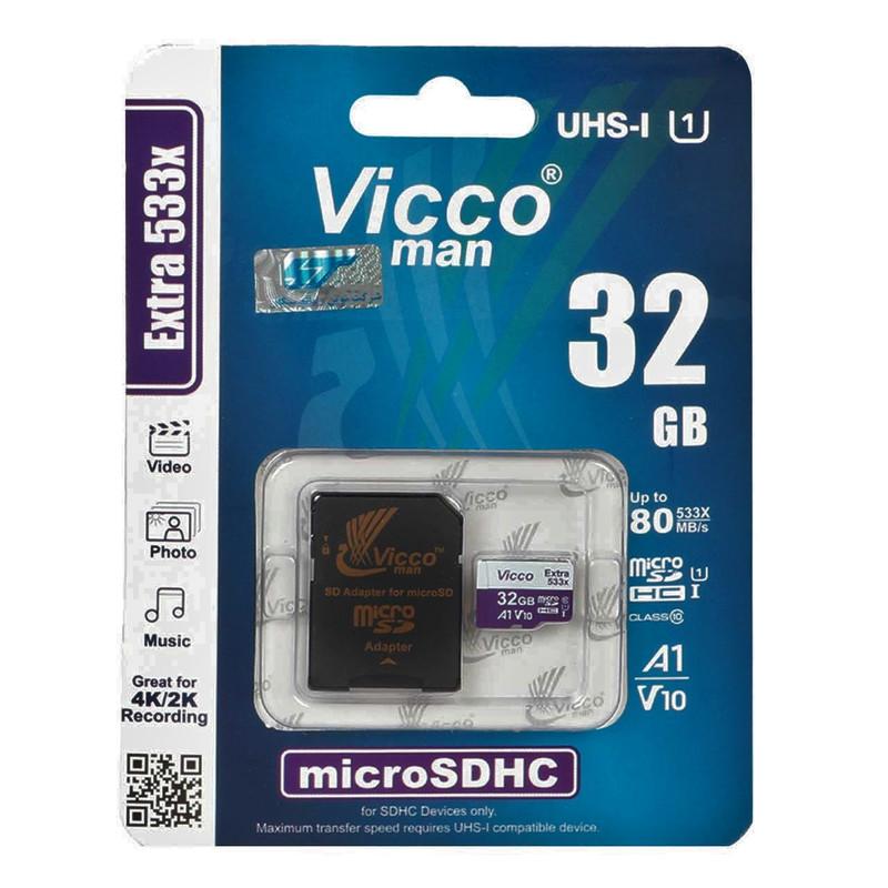 کارت حافظه microSDHC ویکومن مدل 533X کلاس 10 استاندارد UHS-I U1 سرعت 80MBps ظرفیت 32 گیگابایت به همراه خشاب