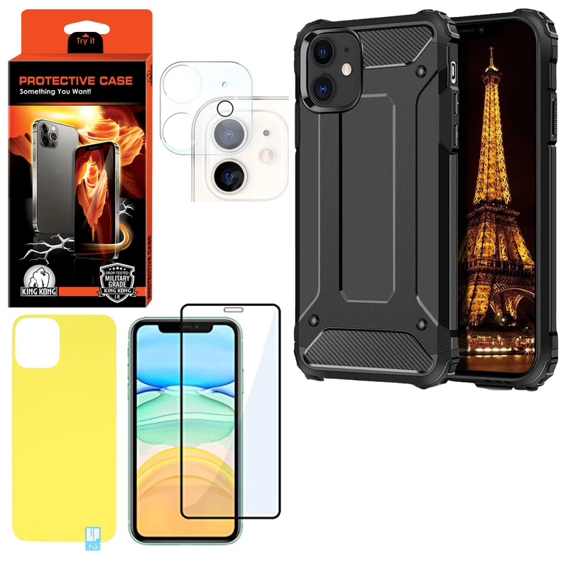 کاور کینگ کونگ مدل DIFNDER-II مناسب برای گوشی موبایل اپل Iphone 11 به همراه محافظ صفحه نمایش و محافظ پشت گوشی و محافظ لنز دوربین