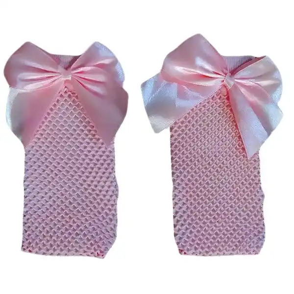 جوراب ساق بلند دخترانه مدل زنبوری پاپیون دار