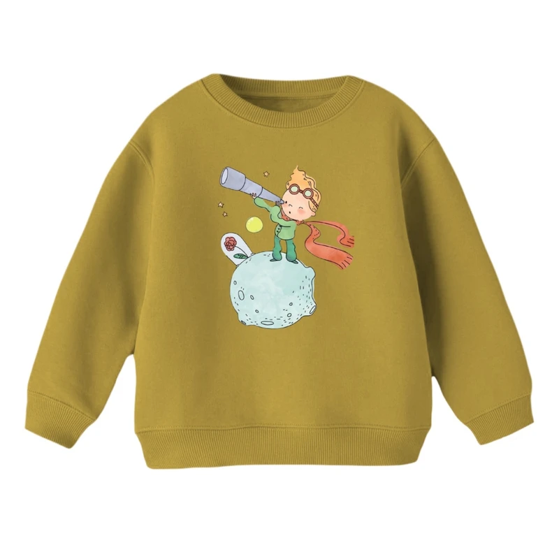 سویشرت بچگانه مدل شازده کوچولو و تلسکوپ رنگ کرم