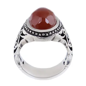 انگشتر نقره مردانه بازرگانی میلادی مدل عقیق یمنی رکاب دست ساز کد AM_2629