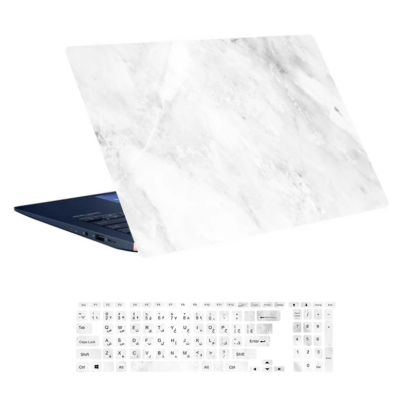 استیکر لپ تاپ توییجین و موییجین طرح Marble کد 41 مناسب برای لپ تاپ 15.6 اینچ به همراه برچسب حروف فارسی کیبورد 