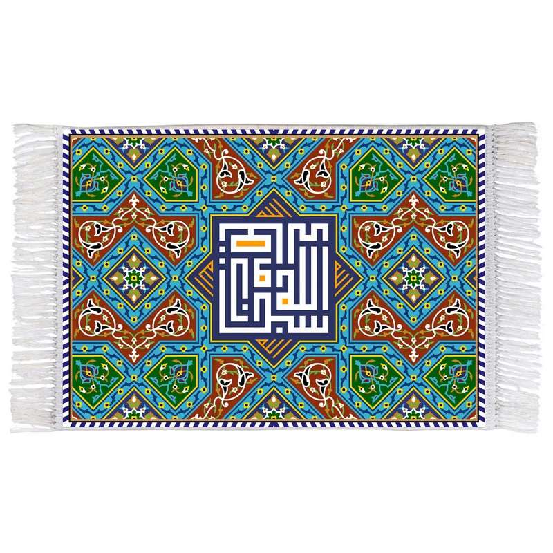 فرش ماشینی دیوارکوب اطلس آبی طرح بسم الله الرحمن الرحیم مدل T3447