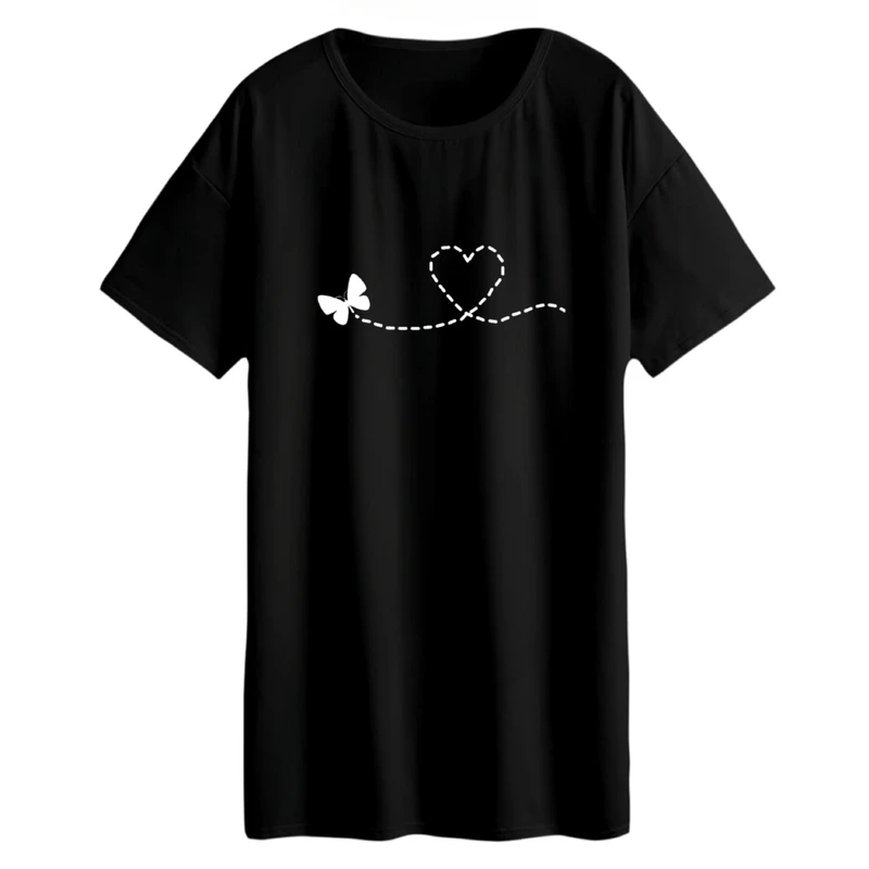 تی شرت لانگ زنانه مدل پروانه و قلب 2